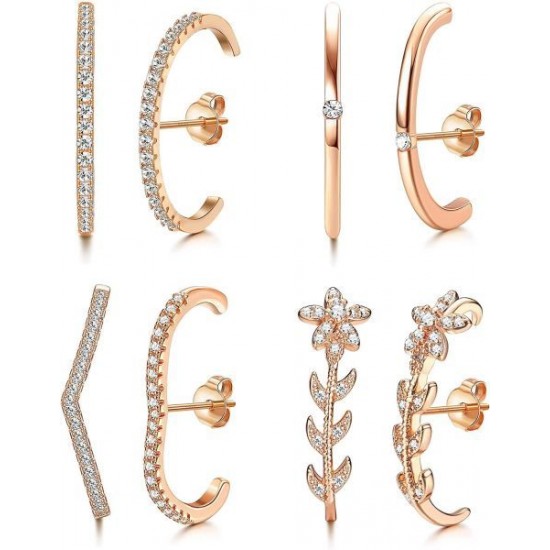 4 Pairs Suspender Earrings For Women CZ Ear Lobe Cuff Stud Earrings Minimalist Suspension Hoop Earring Set 4 Pairs Suspender Earrings For Women CZ Ear Lobe Cuff Stud Earrings Minimalist Suspension Hoop Earring Set